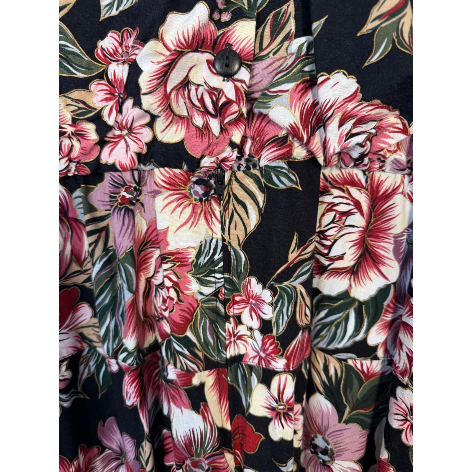 Cottagecore Lady Dorby Womens L Vintage Floral Midi Dress Black Pink Lace Collar