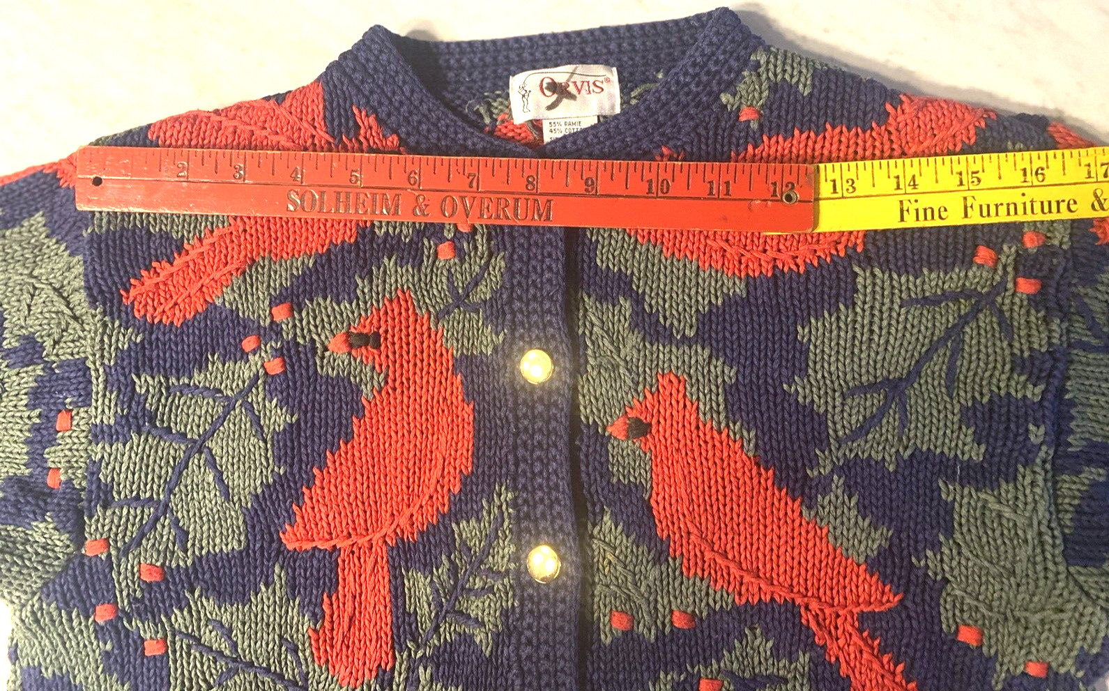 Vintage Orvis Sweater Cardigan Cardinals Brass Buttons Women Small Holiday