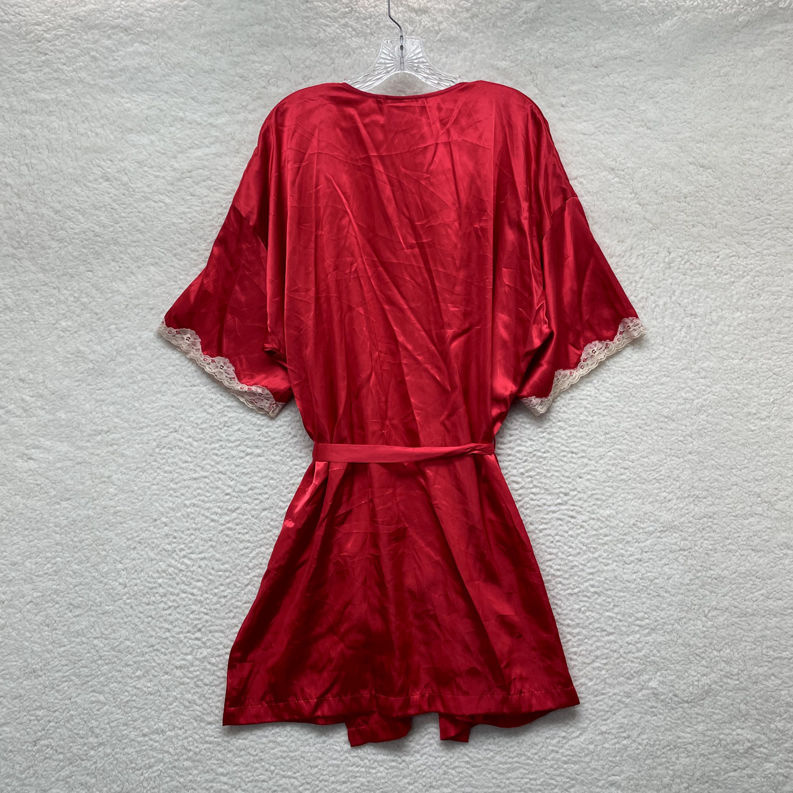 Y2K Vintage Robe Kimono XL 16 18 Red Satin Lace Embroidered Floral Luxe Sexy