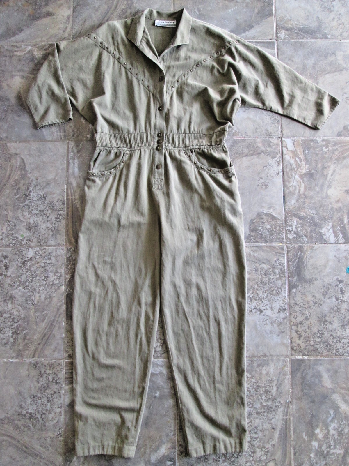 Vintage Joan Walters Petites Jumpsuit 12 32×25 Medium Large High Green Romper