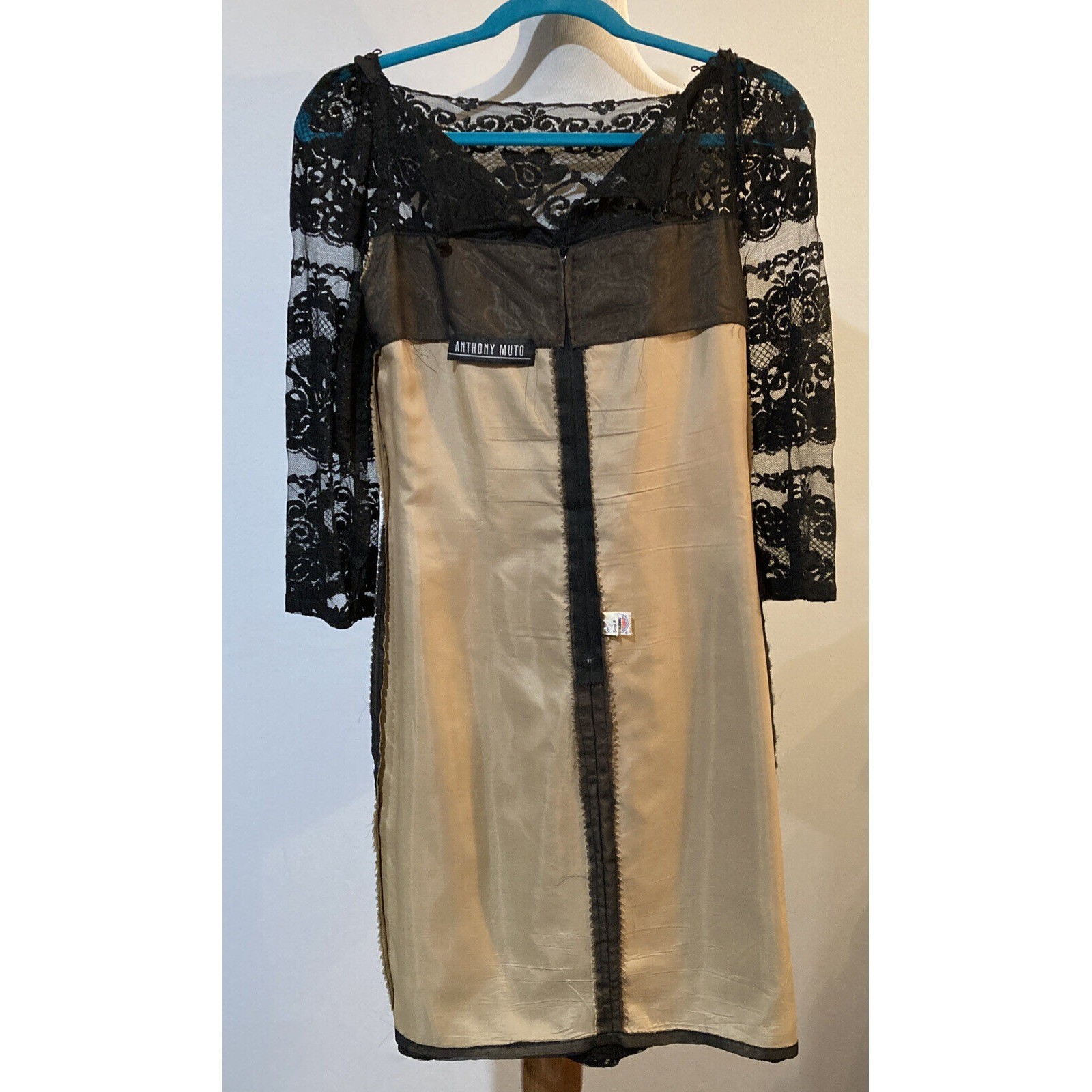 Vintage Anthony Muto Black Lace Dress Union Made in USA 1960s Puff Sleeve Size 8