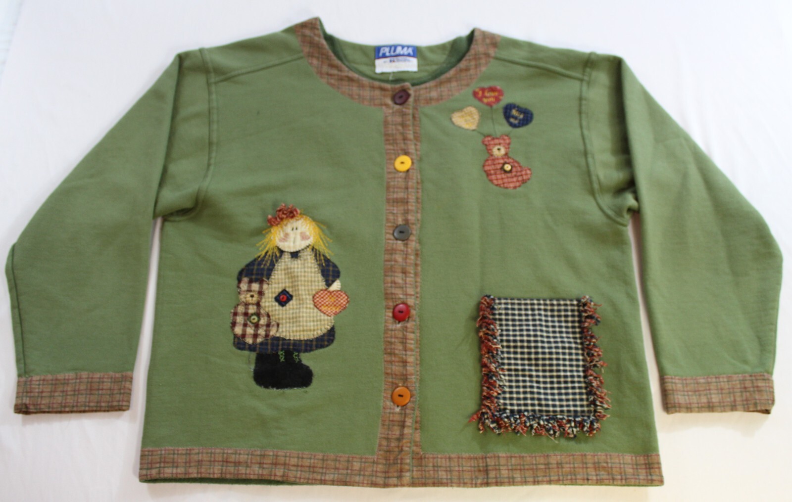 Vintage 90s Pluma by Russell Athletic Button Front Sweatshirt Womens XL Applique