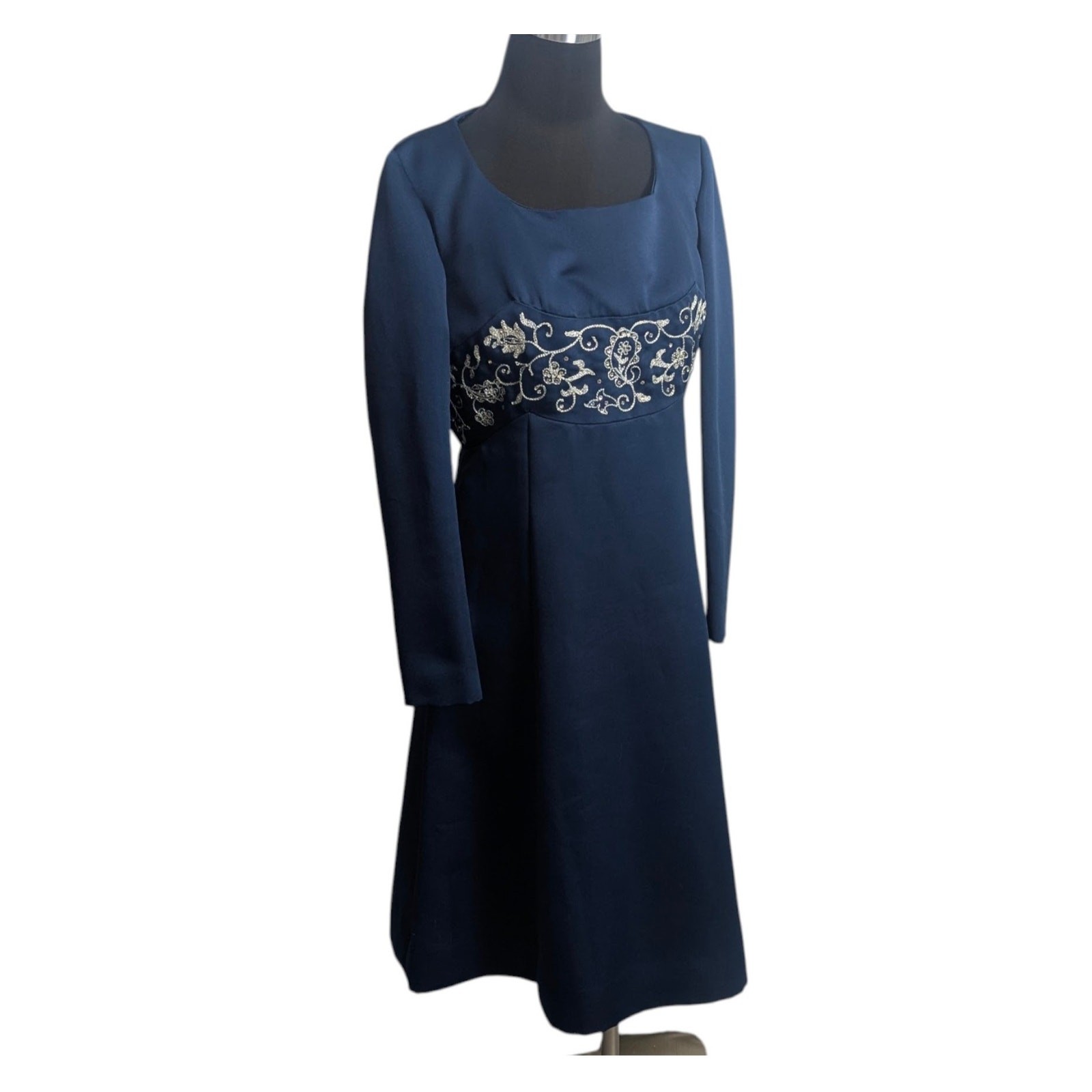 50s 60s House of Branell Navy Rhinestone Party Dress Fits 6 8 vintage glam R1