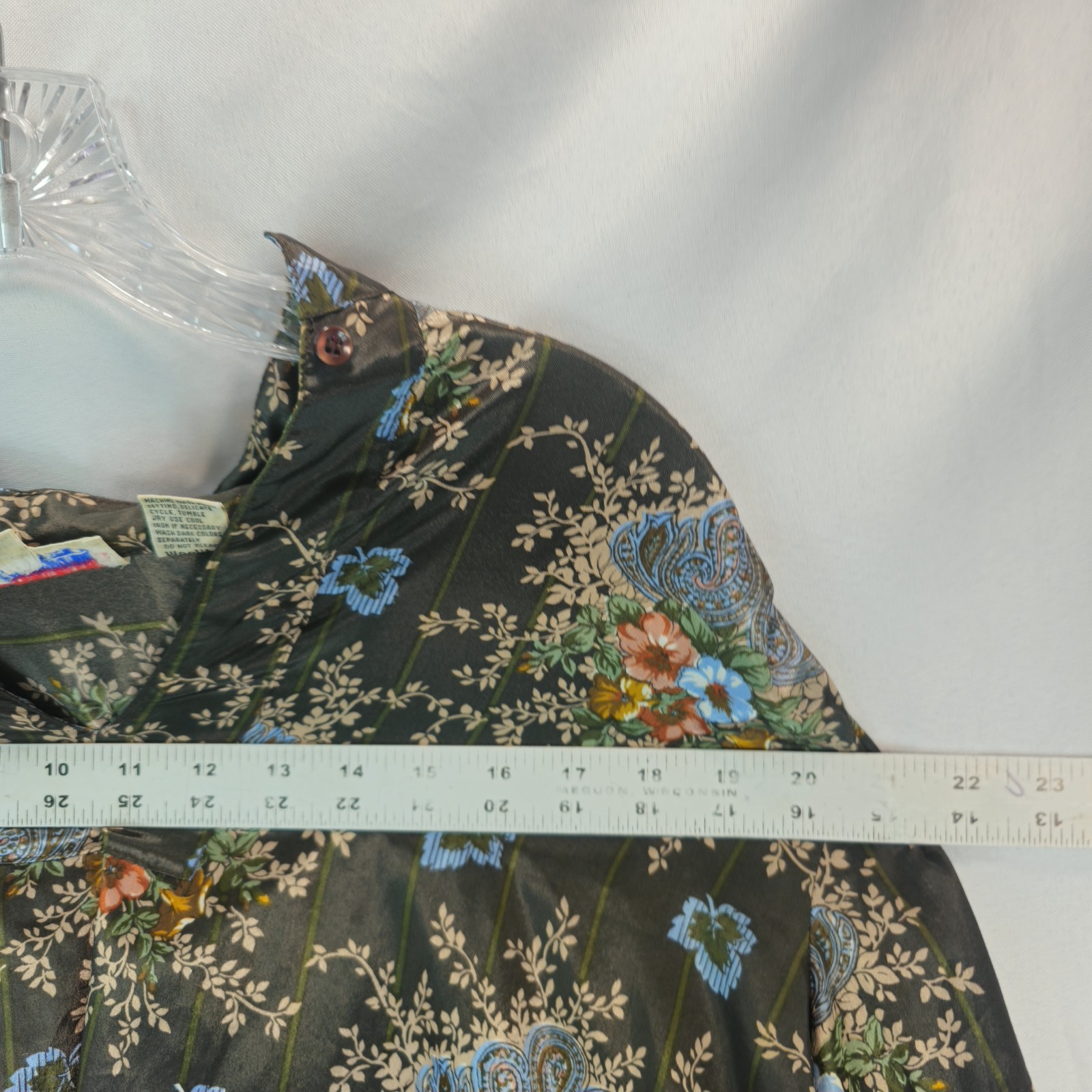 VTG 70’s Lady Manhattan Brown Paisley & Floral Blouse Sz 12 Replique Collection