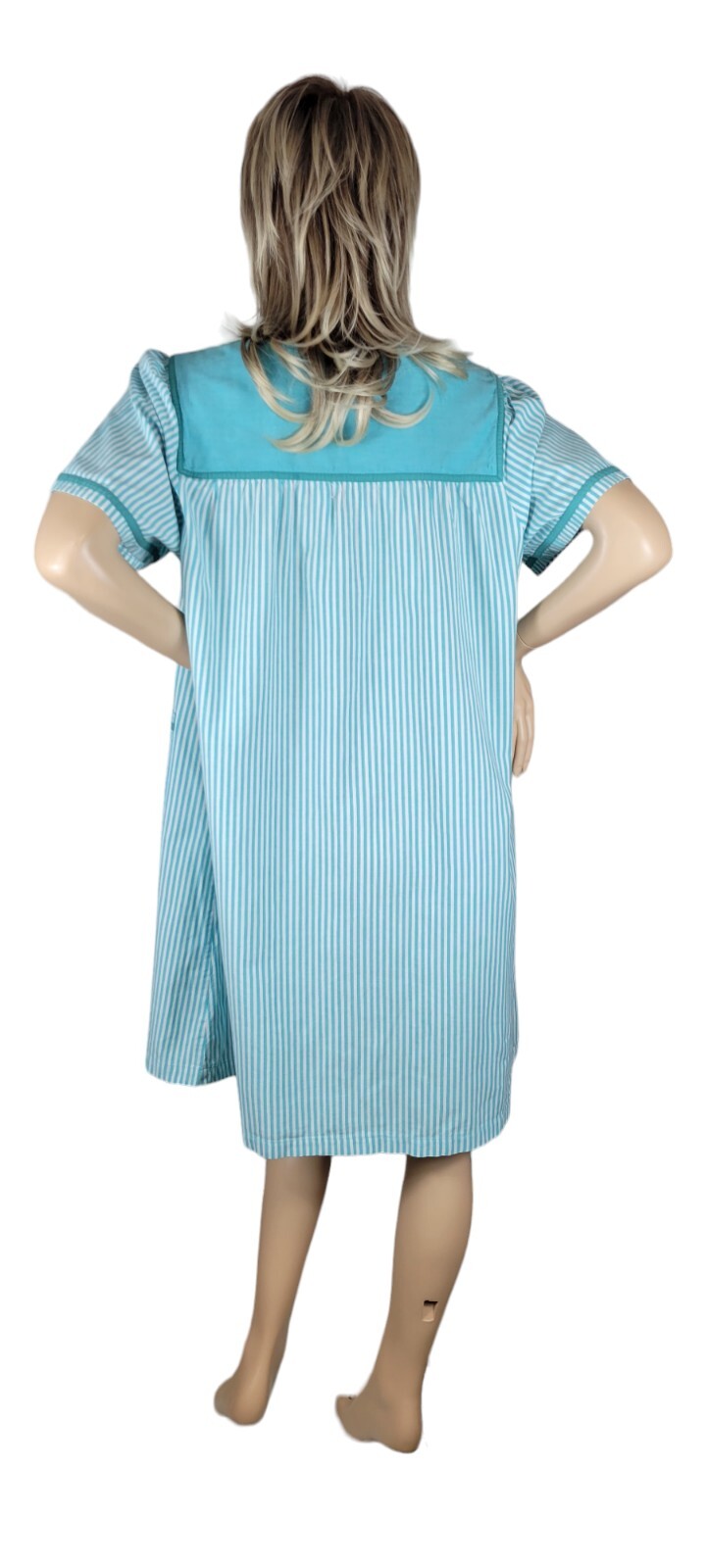 Vintage Go Softly Patio House Dress Stripes & Peacock Feathers Full Zip Boho XL
