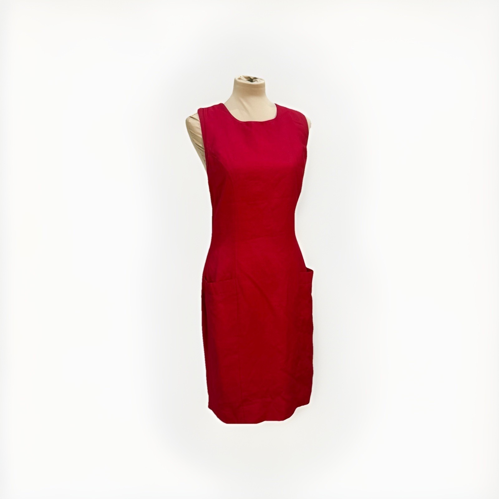 Vintage Kathryn Conover Sz 1 Red Apron Front Dress Strappy Back Pocket Cocktail
