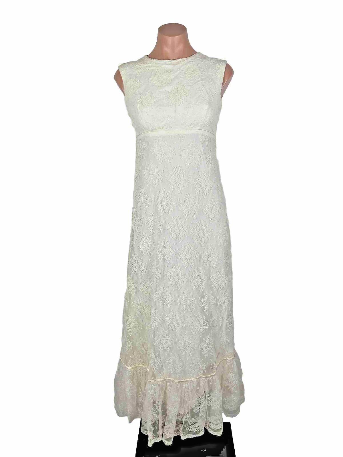 Vtg 60s Sheath Prairie ivory dress boho cottagecore coquette Wedding Victorian