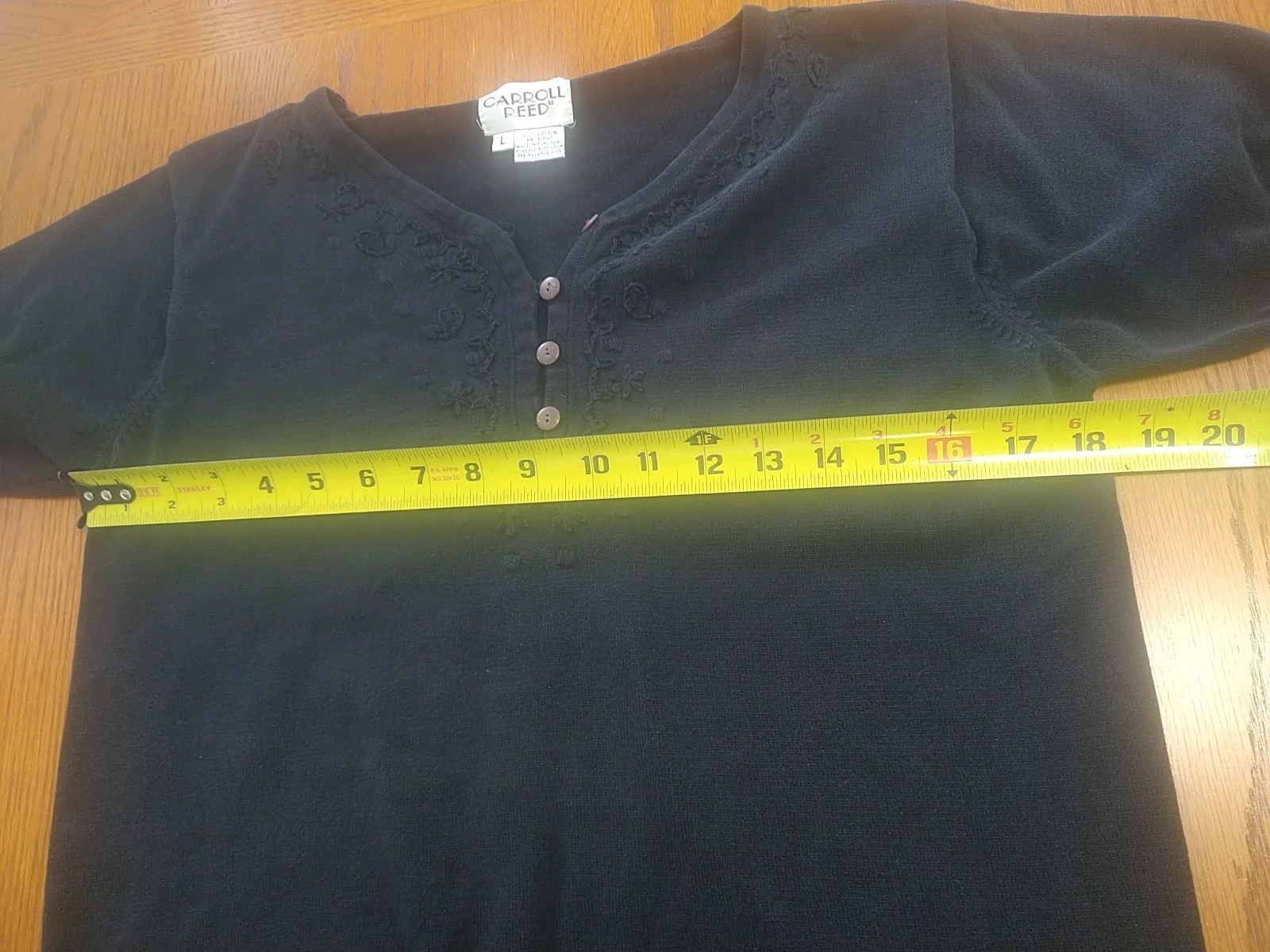 CARROLL REED Vintage Black Embroidered Blouse *SZ L* Made In Hong Kong