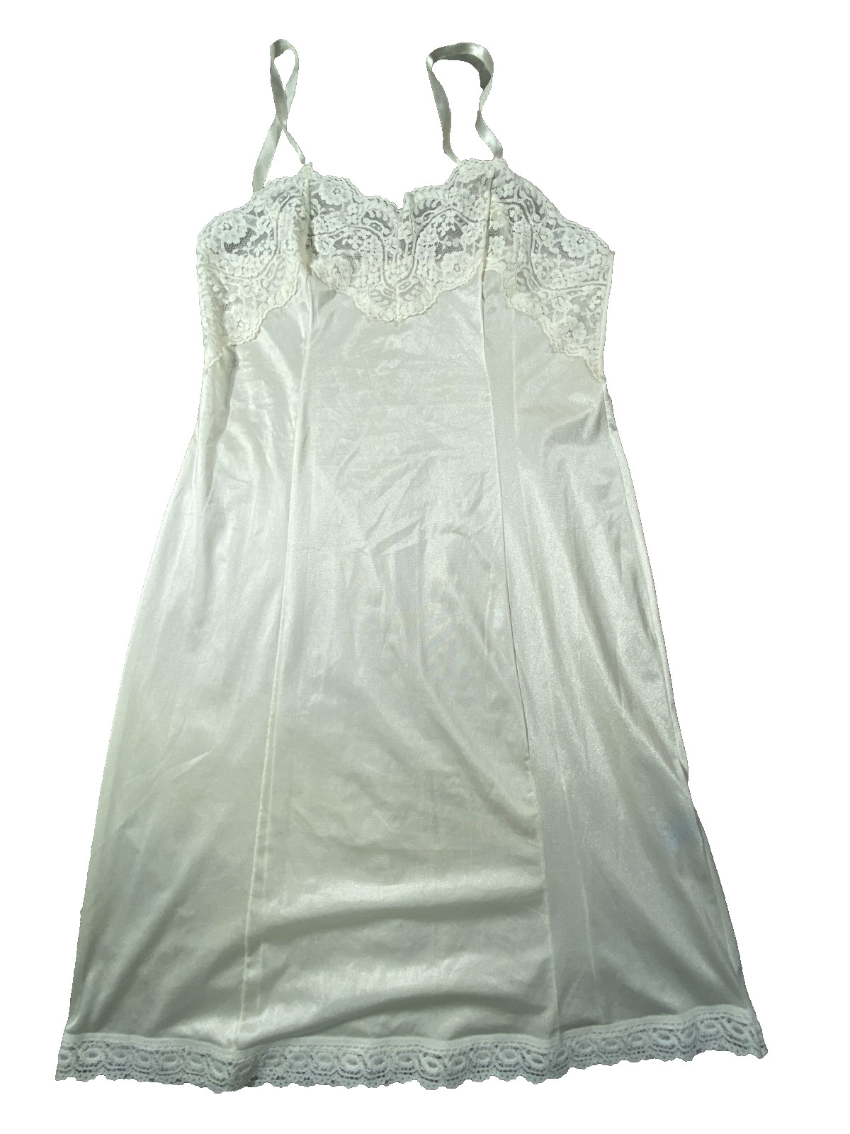Vintage Lady Cameo White Lace Slip Dress Womens 36 Lady Cameo Satin Nightgown