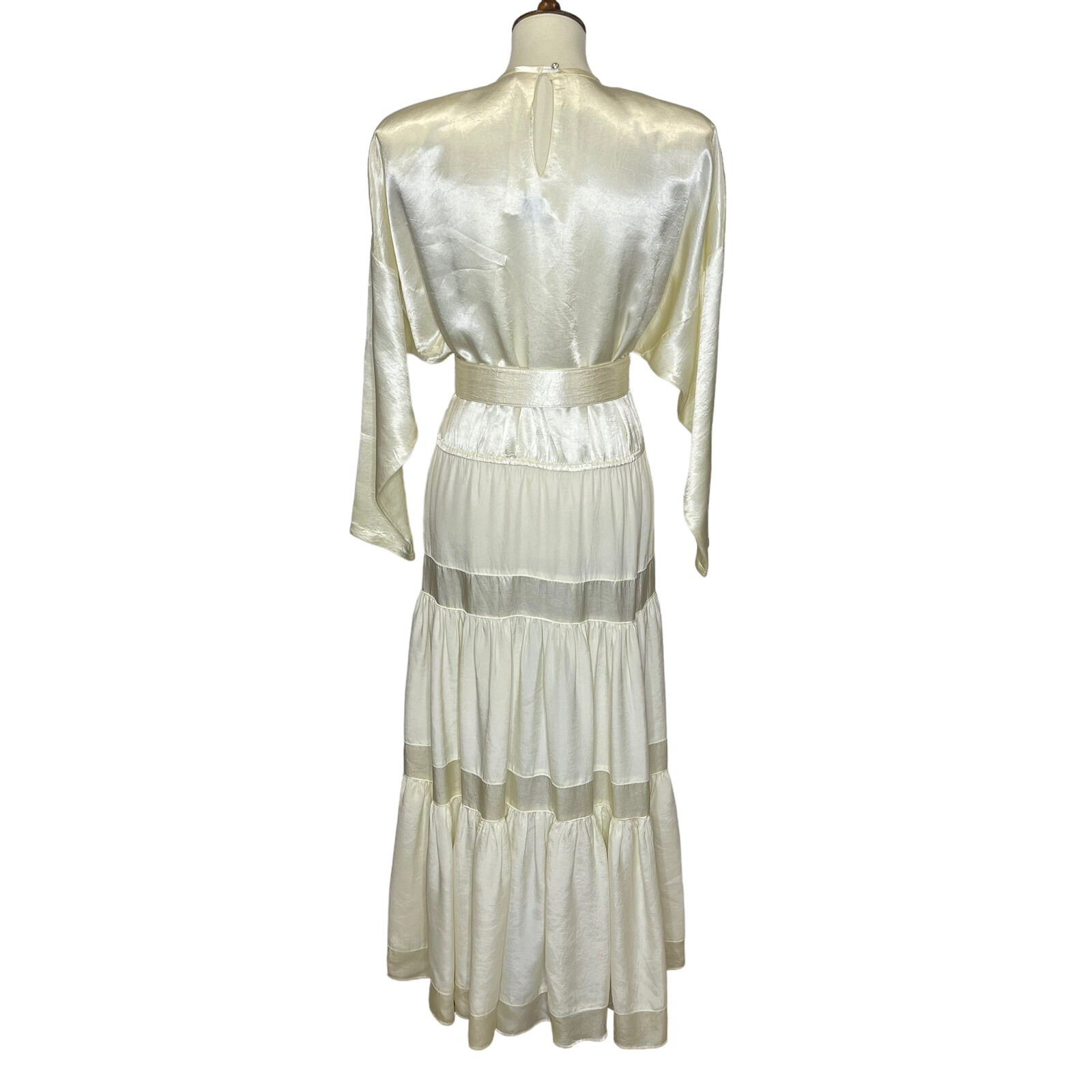 Vintage Choon California Ivory Satin Tiered Maxi Long Dress Belted USA Size 8?