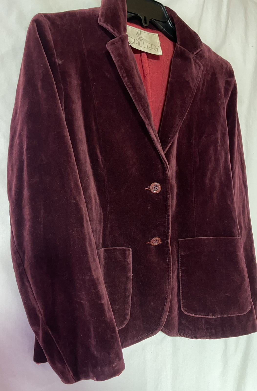 VINTAGE 70’S NORDSTROM GALLERY, DARK PLUM, VELVET 2 BUTTON BLAZER, M, 36″ BUST