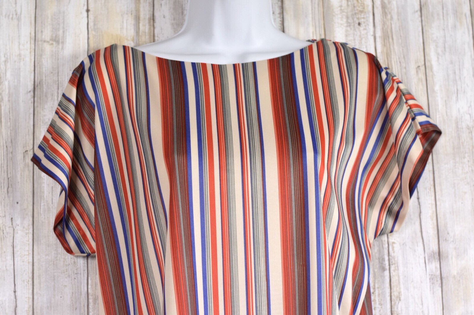 Vintage Rhoda Lee Short Sleeve Multi Color Stripe Shirt Size 12