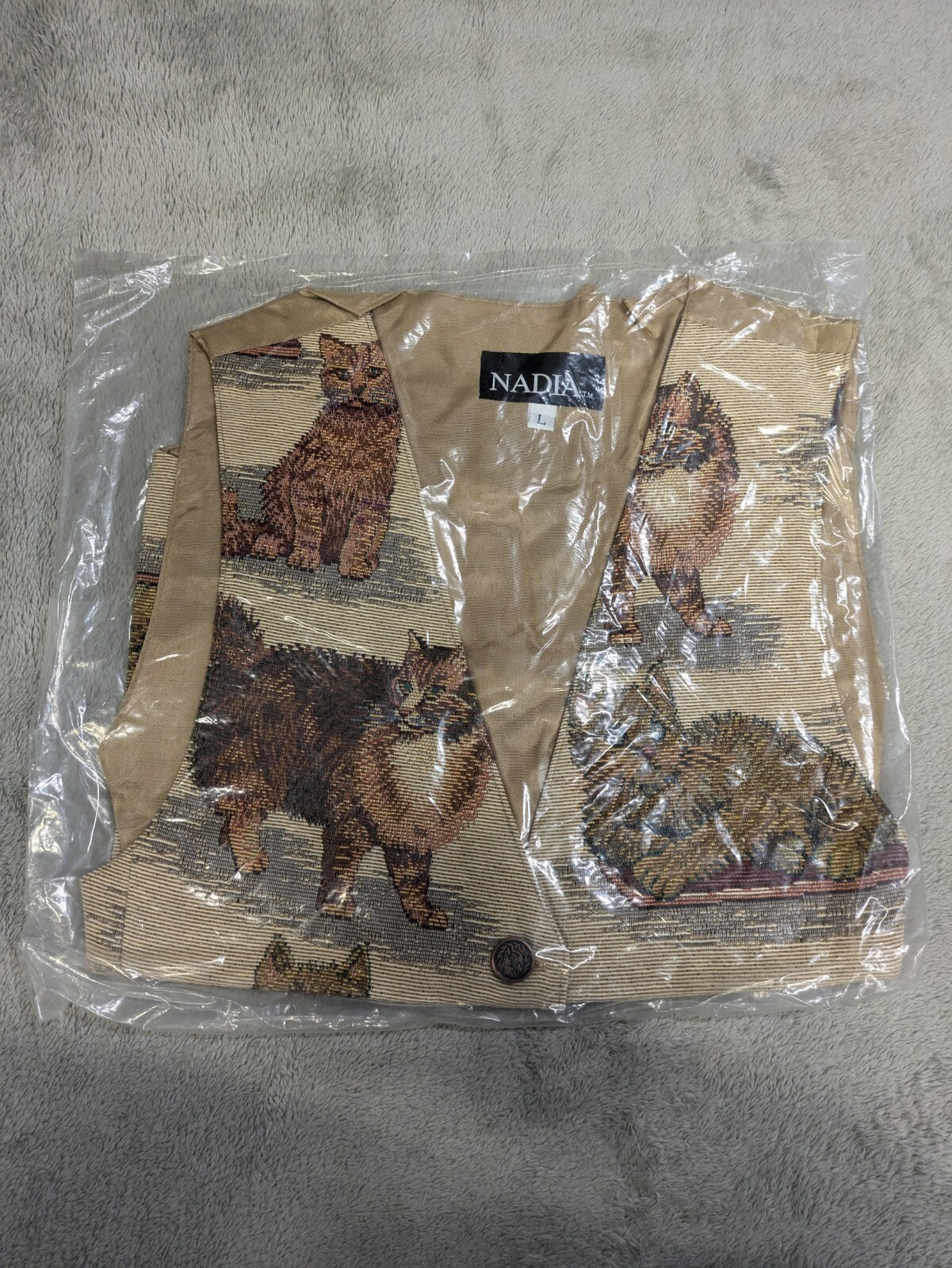 Vintage Nadia Embroidered KITTY CATS Tapestry Women’s LG Grandmacore Vest NEW