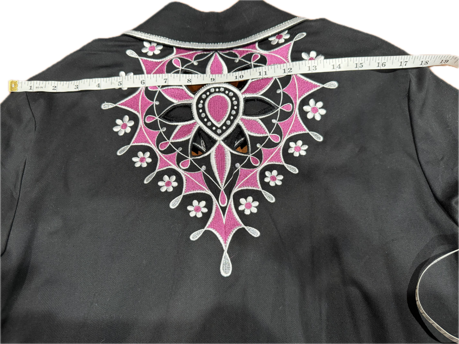 Bob Mackie Wearable Art Black floral Embroidered Cut Out Jacket