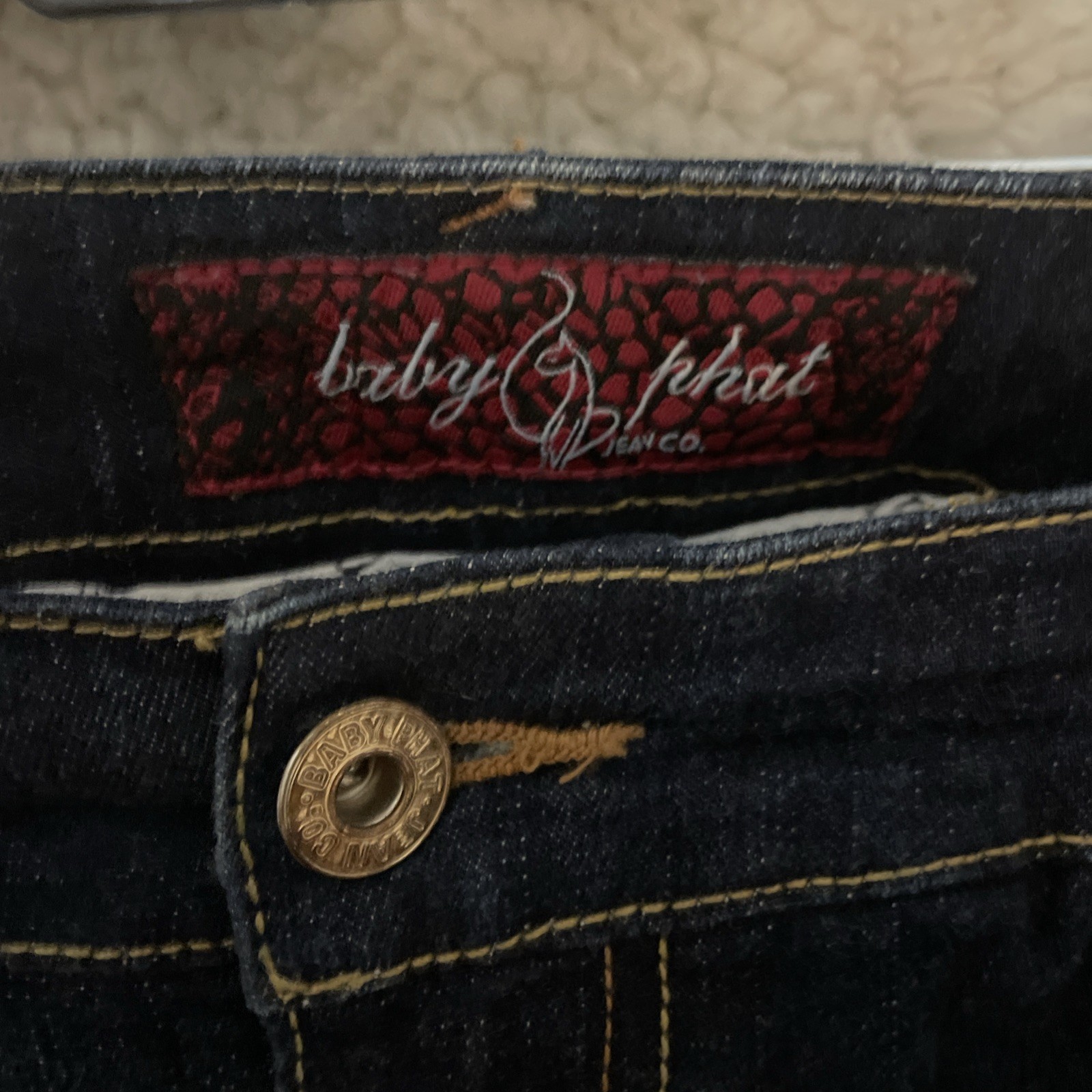 Vintage Baby Phat Rhinestone Cat Logo Straight Jeans Y2K Bling Dark Wash Size 13