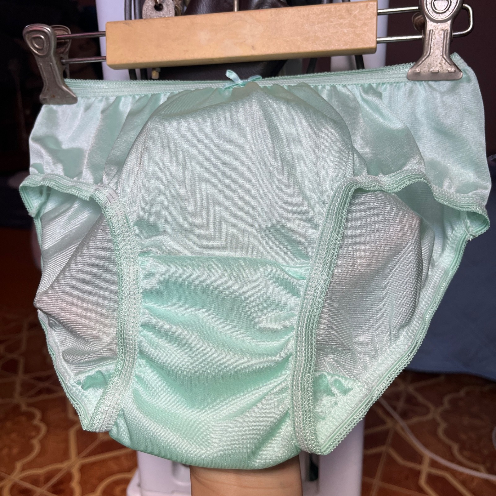 Nylon Feminine Classic Briefs Silk Retro Comfortable Light Green Vintage Panties
