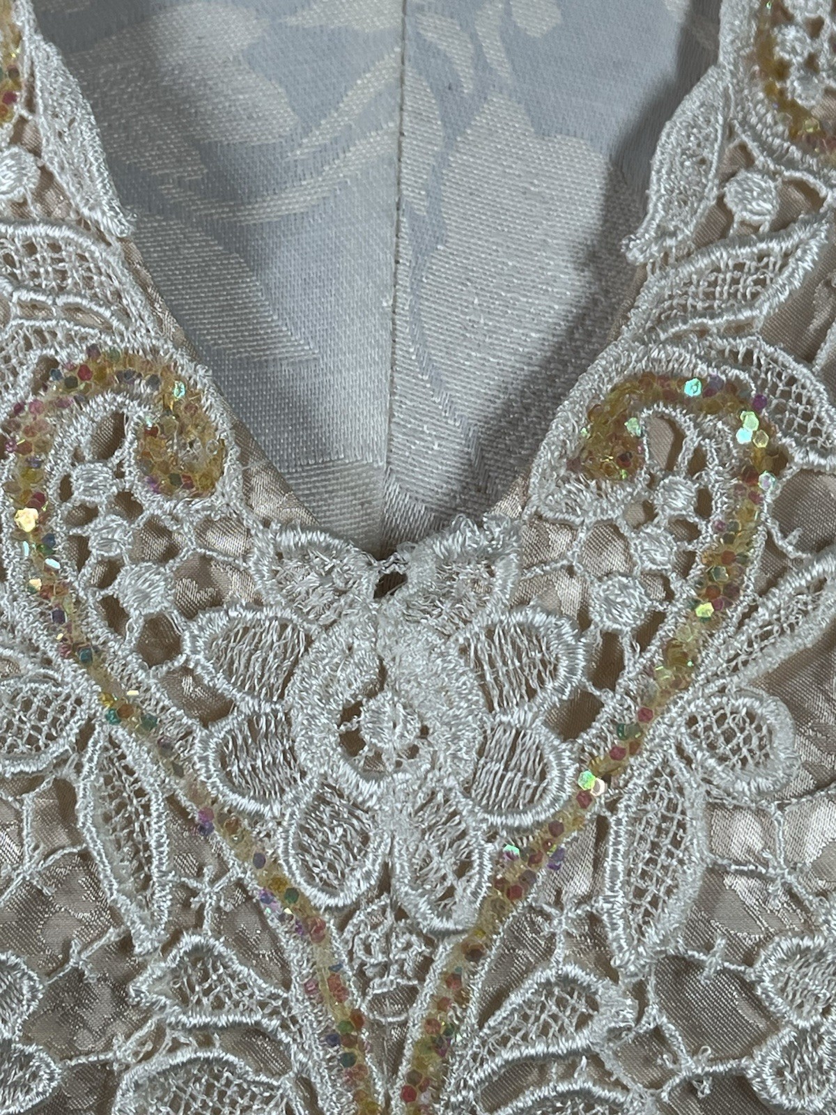 Vintage Scott McClintock Victorian Brocade Dress Peach Glitter Cottage Core Sz 4