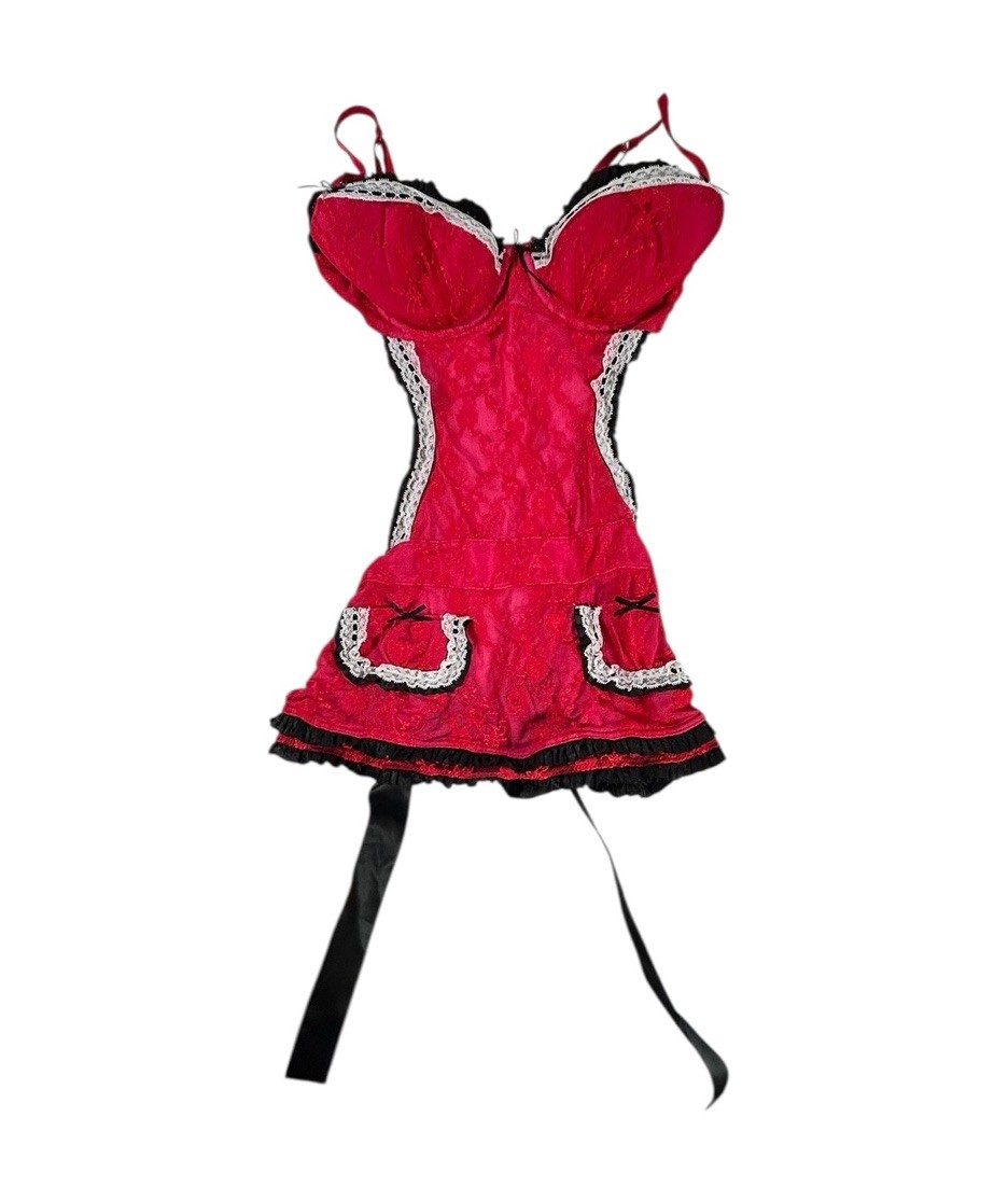 Vintage Victoria Secret Apron Teddy Size 34C Red Lingerie Sexy Little Things