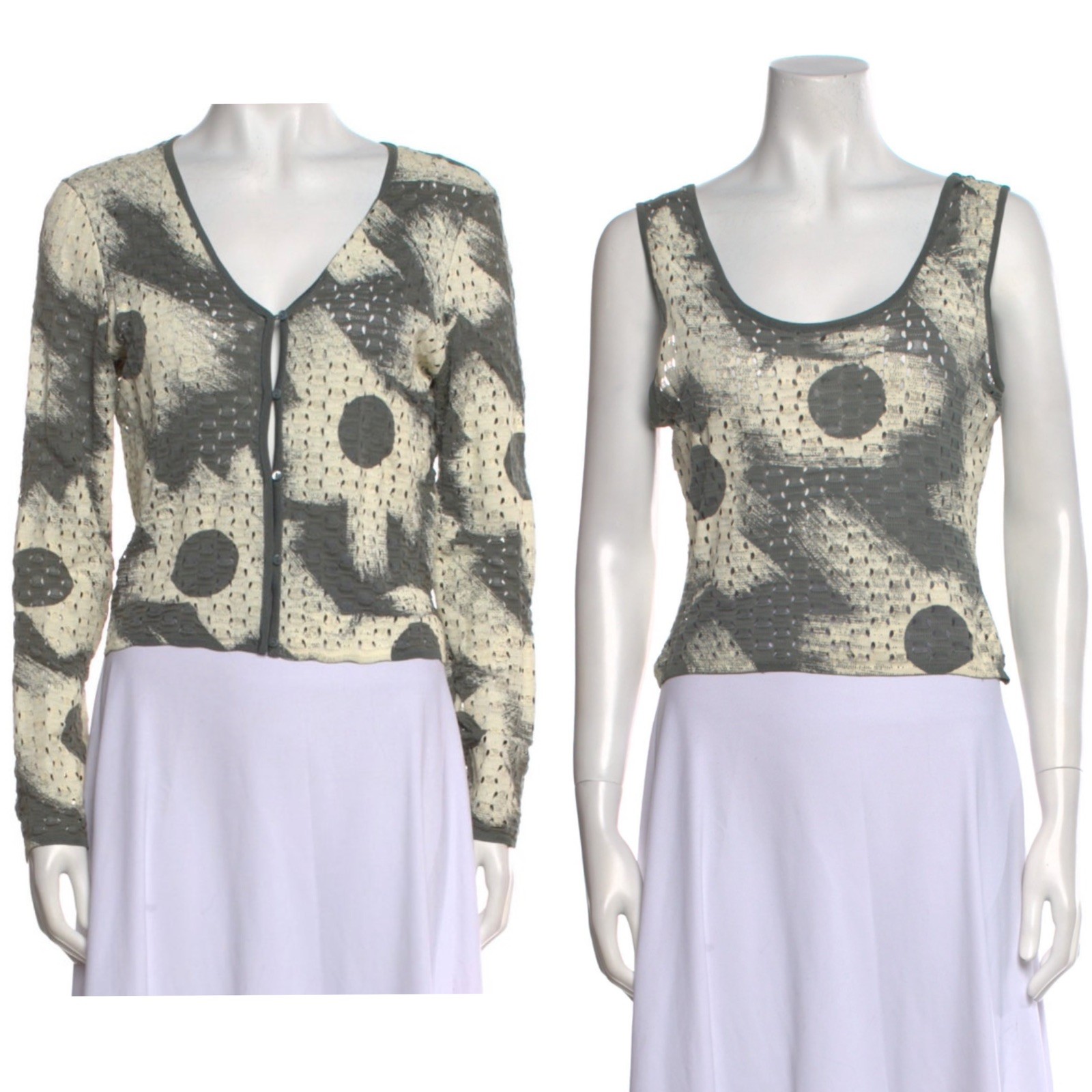 Christian Dior Vintage 2001 Matching Set Sweater Top Cardigan White Gray FR 42 L