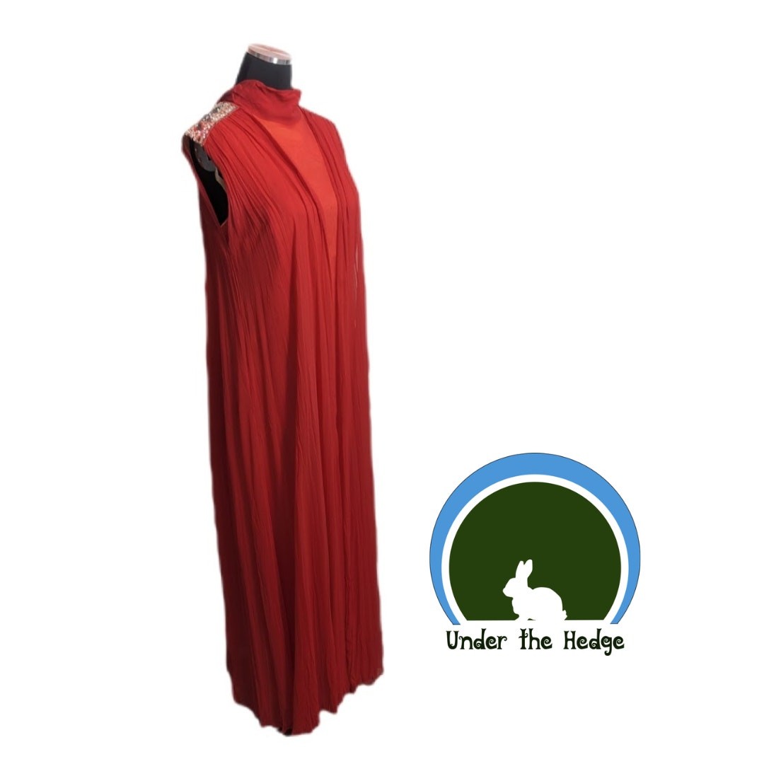 60s 70s Red Chiffon Embellished Formal Gown Dress Glamour Elegance Fits Large