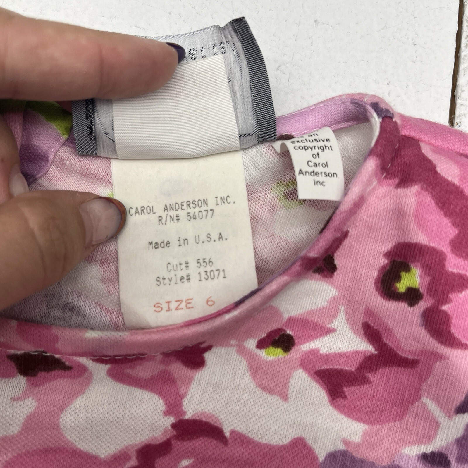Vintage 80s 90s Carol Anderson Pink Purple Floral Dress With Belt Women’s Size 6
