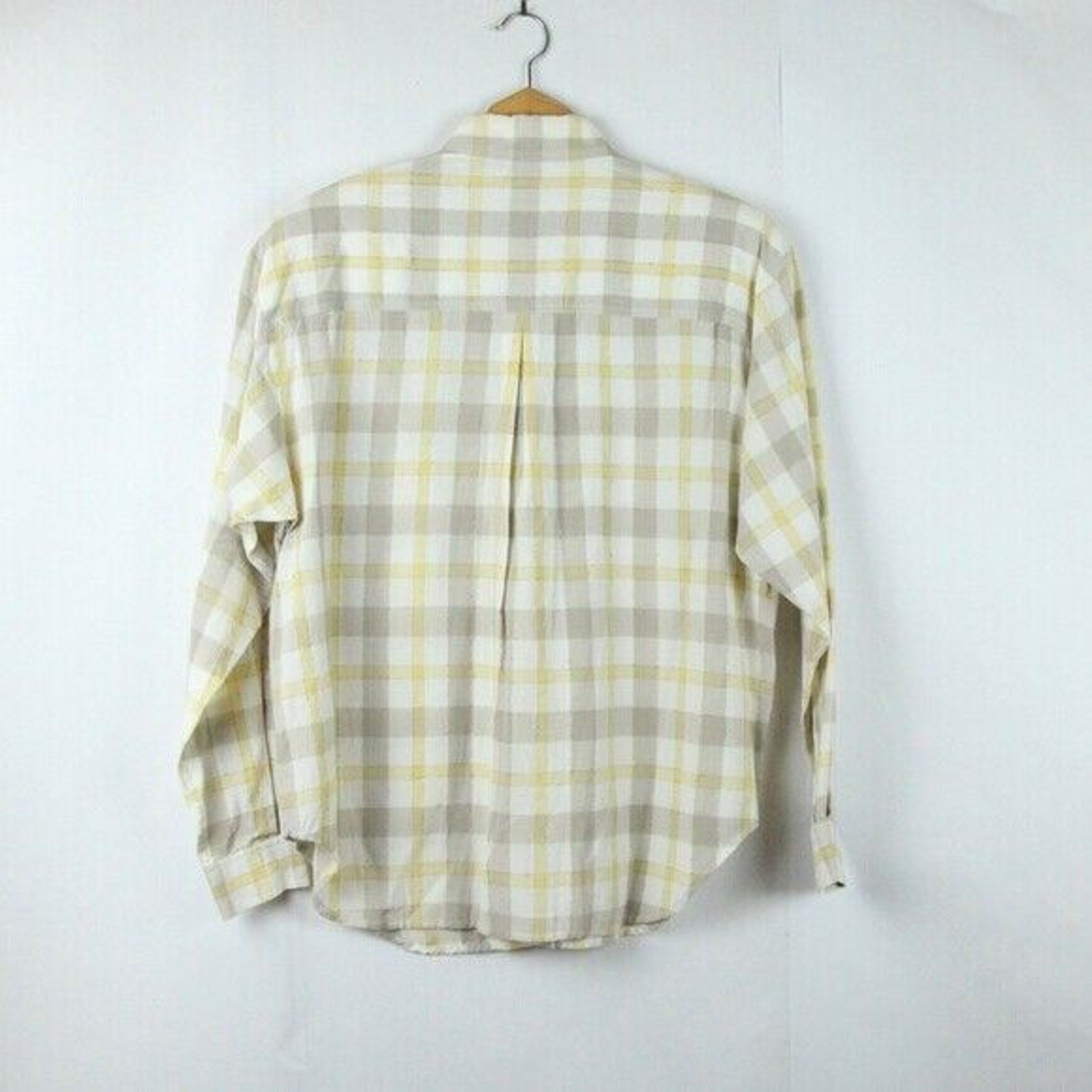 Vintage 90s Medium Button Up Top Butter Yellow Plaid Preppy Oversized Boyfriend