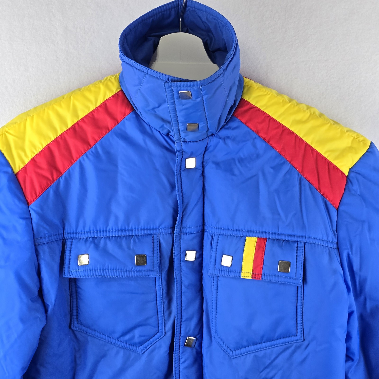 Vintage 80s Snuggler Ski Wear Jacket XL Blue Yellow Red Stripe Retro Colorful
