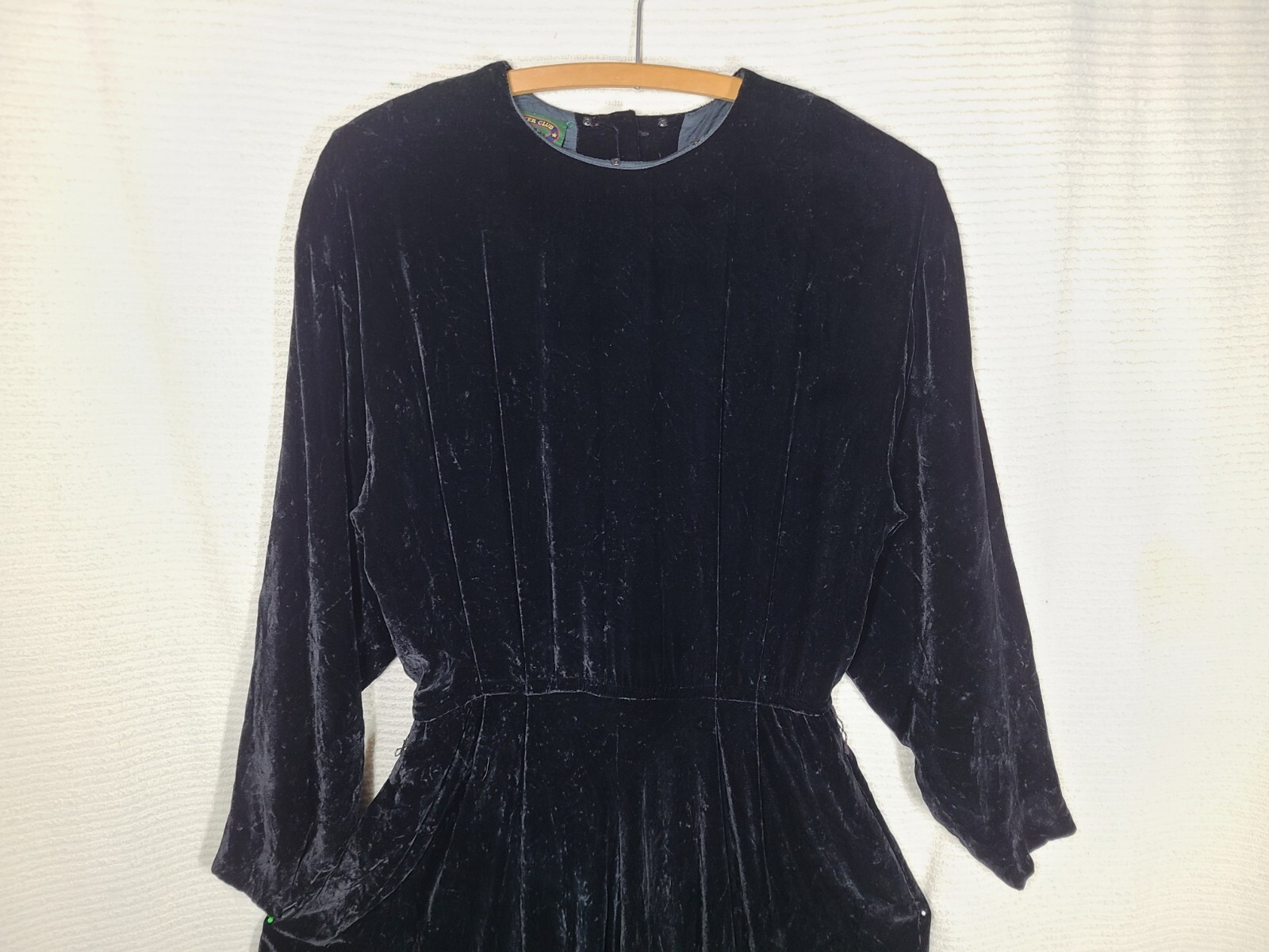 Vtg 90s Velvet Bias Dress Black Silk Rayon Velour Drapey Skirt Button Back 8 M