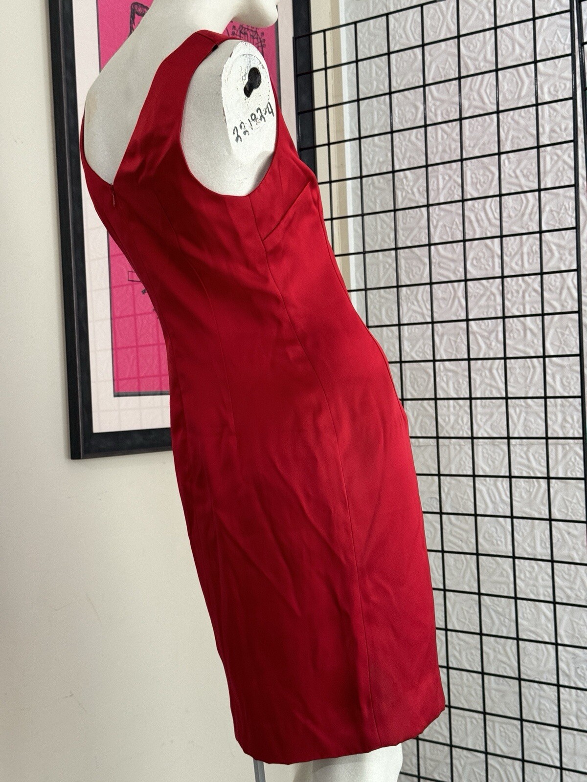 Vintage Nicole Miller 1990s-Red-Sleeveless-Evening Dress-minimalist-90s-Designer