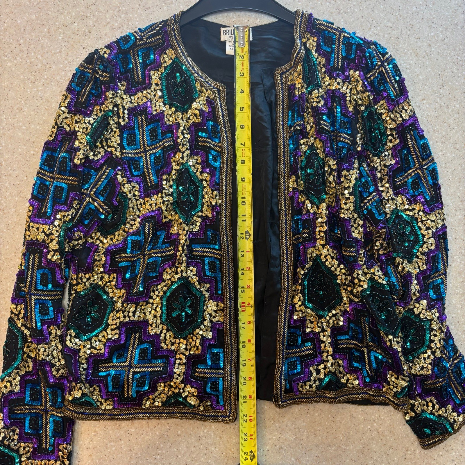 Vintage Brilliante by J.A. Beaded and Sequin Jacket Multicolor Party Style Gold