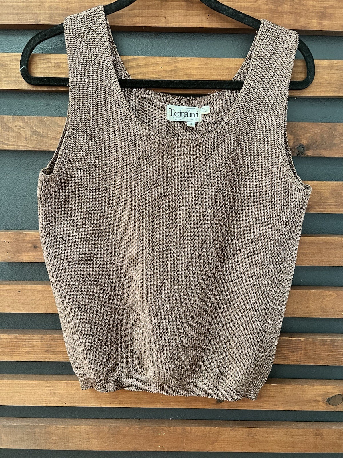 Terani Couture Women’s Vintage Metallic Gold Brown Tank Top Size XL