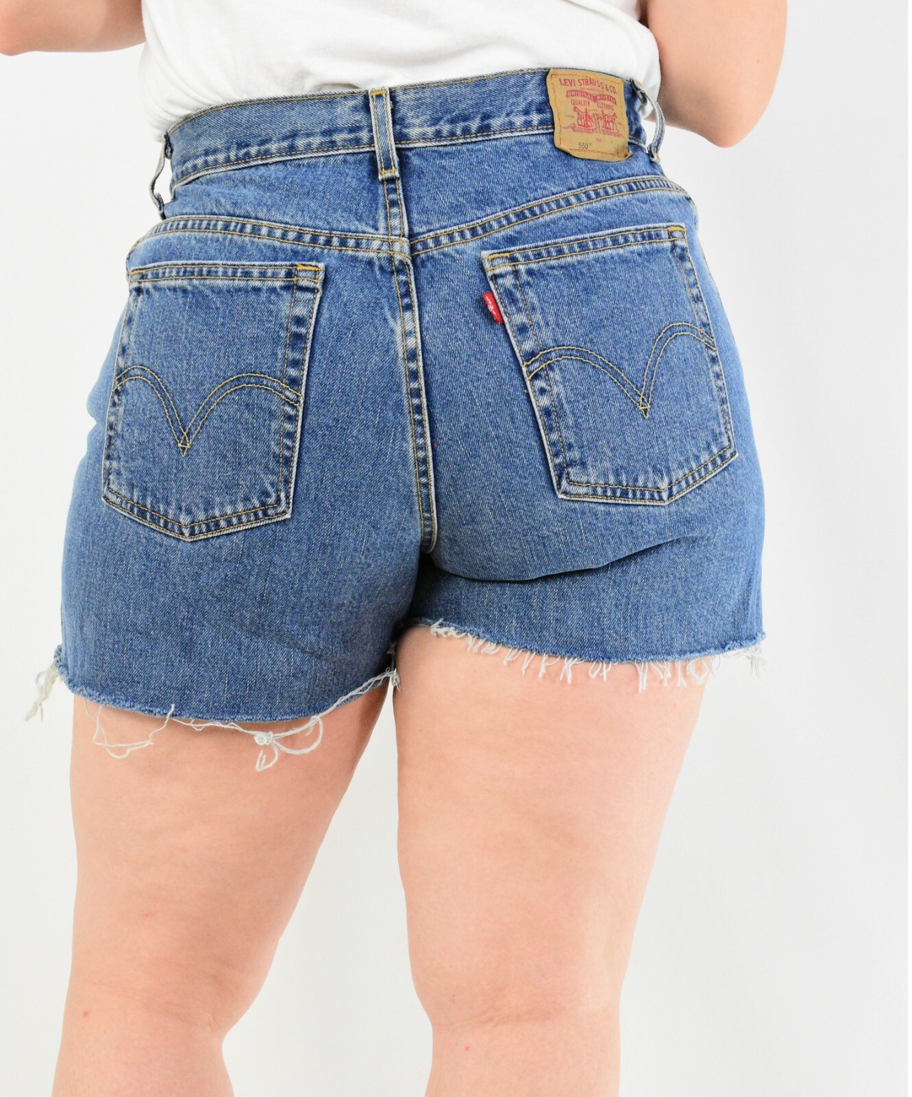 Vintage Levis 550 High Waist Denim Shorts Dark Med. Wash 2 4 6 8 10 12 14 16 18W