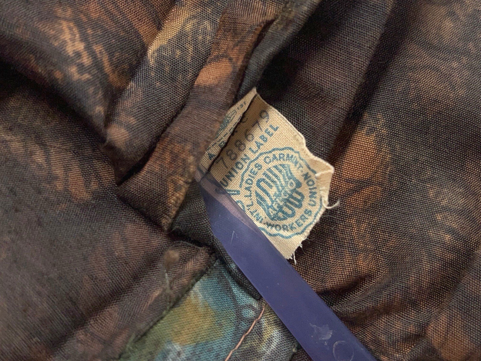 1950S BROWN BLUE FLORAL ABSTRACT NOVELTY DAY DRESS MS MAISEL S