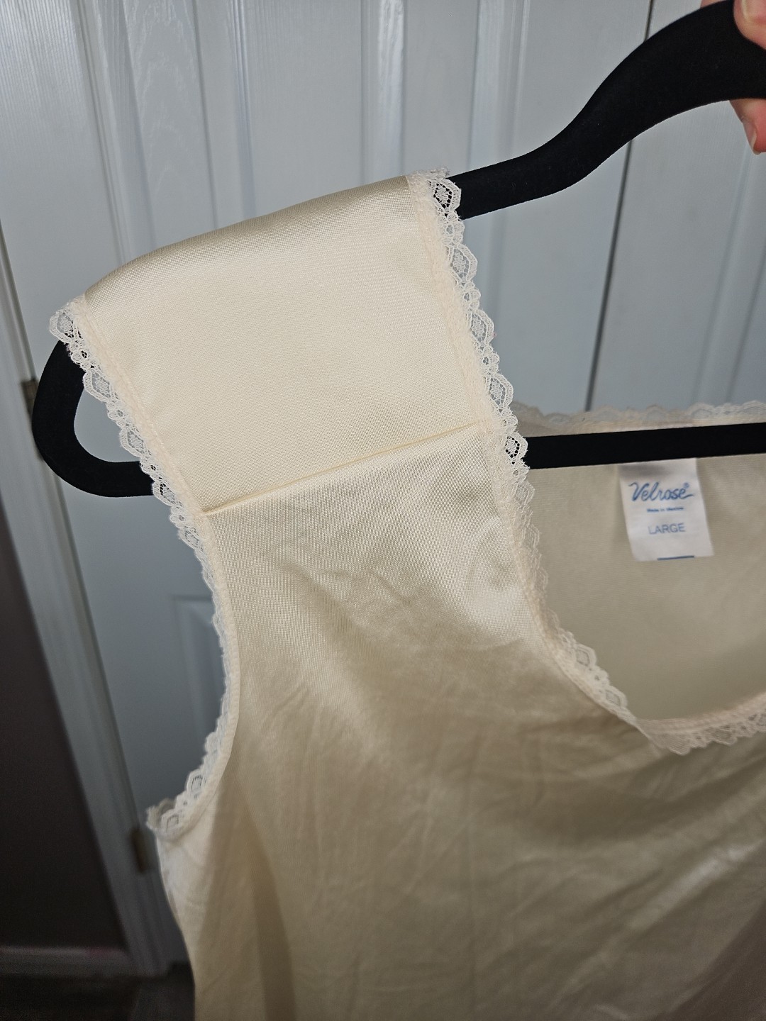 Vintage Velrose Camisole, Ivory Lg | Shoulder Pads Cottagecore Prairie Coquette