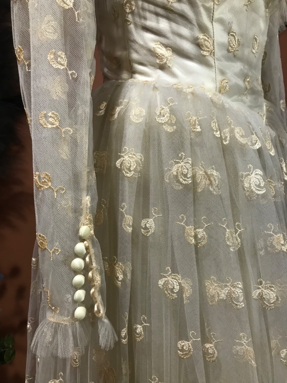 50’s ivory layered tulle lace overlay XS wedding dress with matching crop jacket