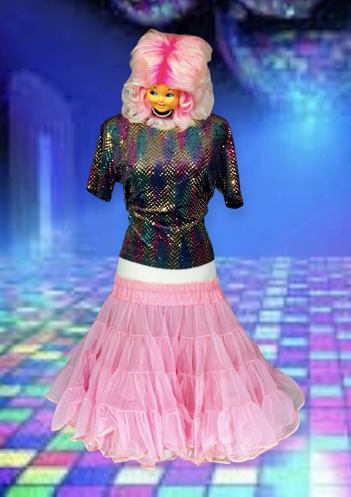RAINBOW SNAKESKIN SEQUIN VELVET TOP SHIRT POP DIVA 1990s CLUB RAVE VINTAGE Y2K L