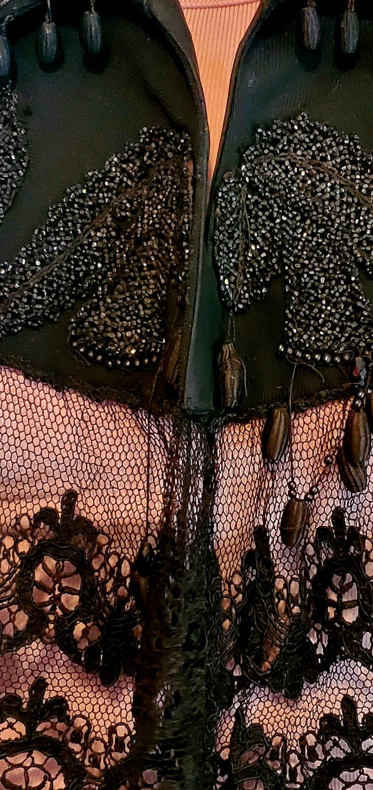 Antique Black Beaded Lace Victorian Edwardian Mourning Cape Capelet Mantel