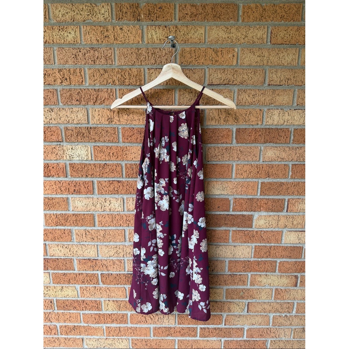 Lush Burgundy Floral Cami Dress Womens Small Button Back
