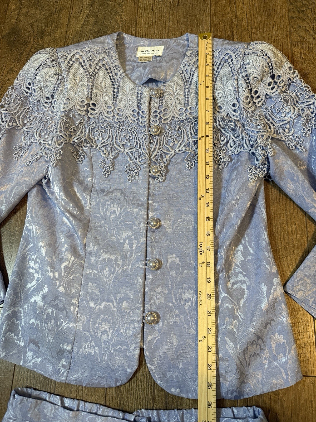 Vintage 2pc Skirt/ButtonTop Sz 12 In the Mood Blue Shimmer Floral Lace