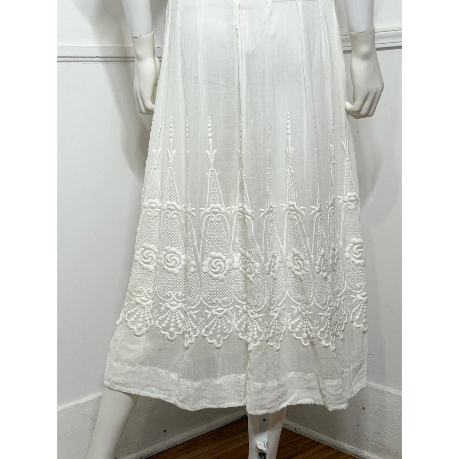 XXS Edwardian Antique Lawn Cotton Embroidered Dress
