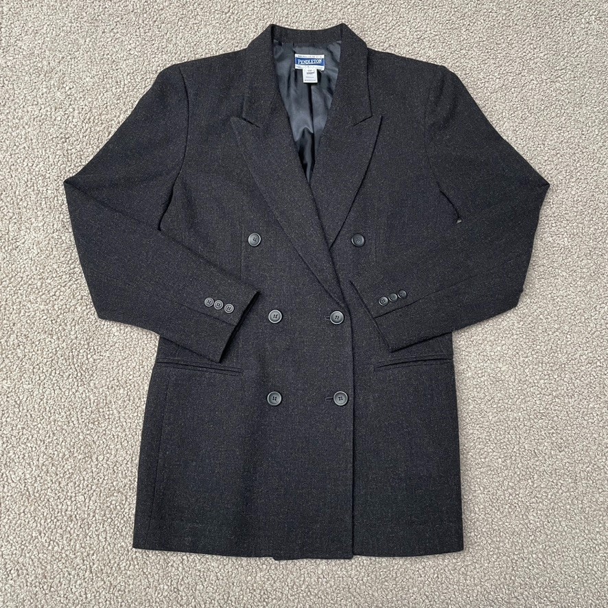Vintage Pendleton Women’s Black Wool Double Breasted Blazer USA Vintage 12 Tall