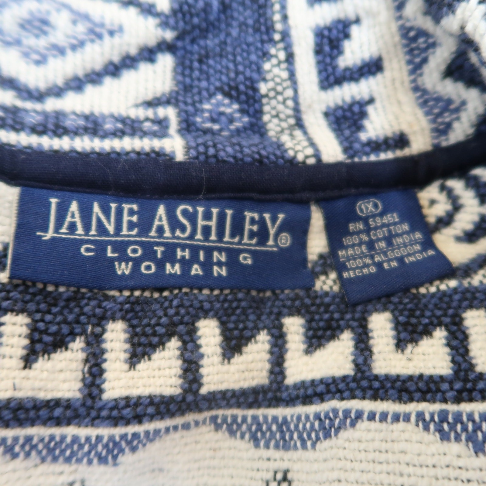 Vintage 90s blue and cream tapestry jacket coat 1X