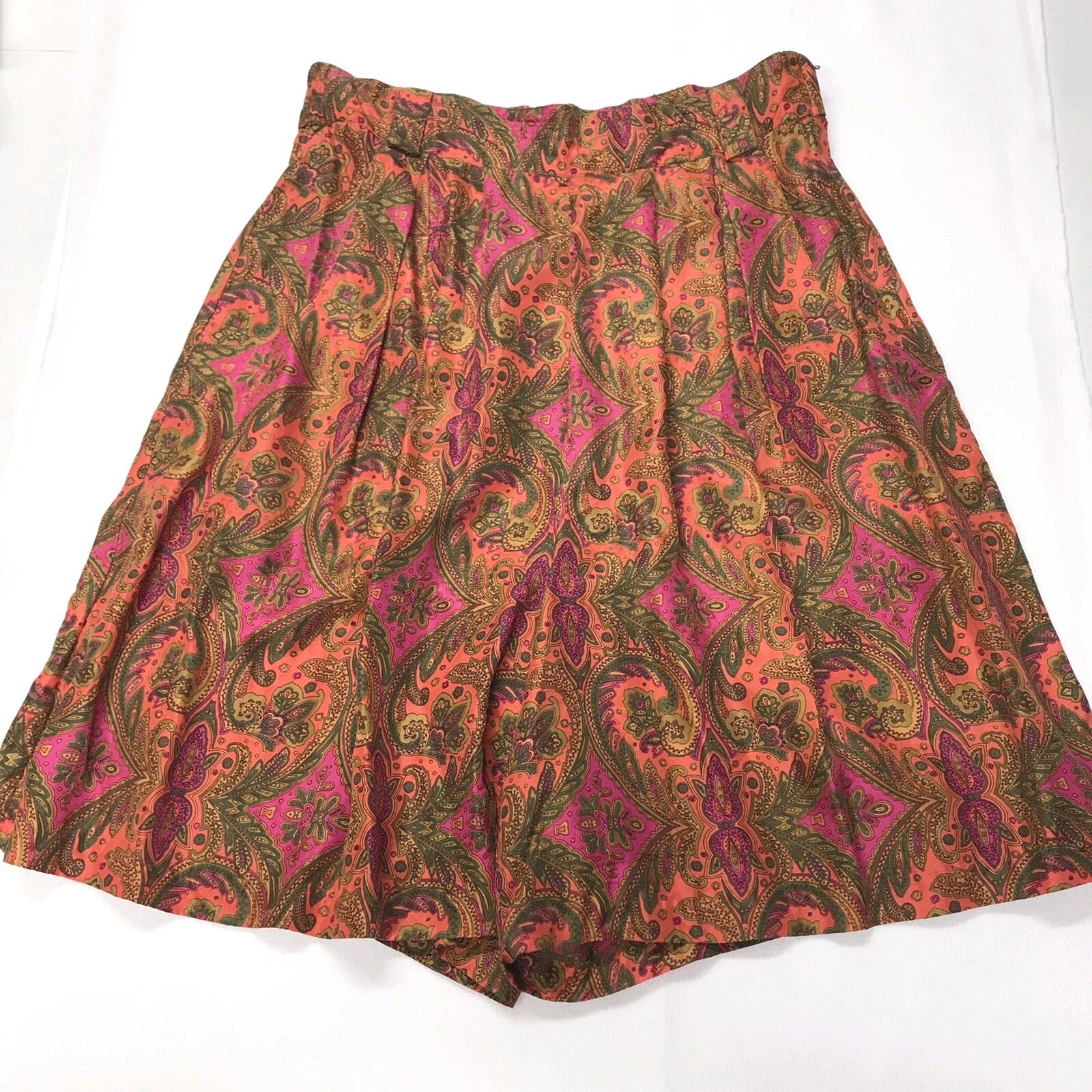 VTG Casual Corner Culotte L Silk Paisley Orange Palazzo 90s Granny Cottage Core