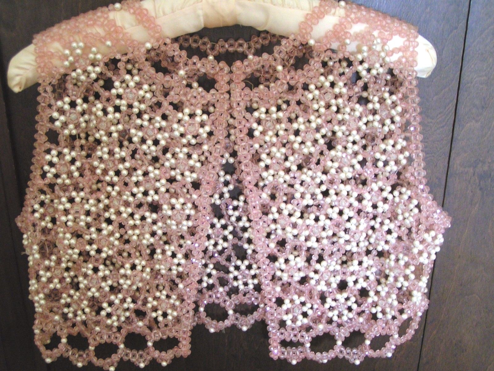 Rare Pearl Pink & White Beaded Vest Topper Party Top Vest Size Small Orig. Owner