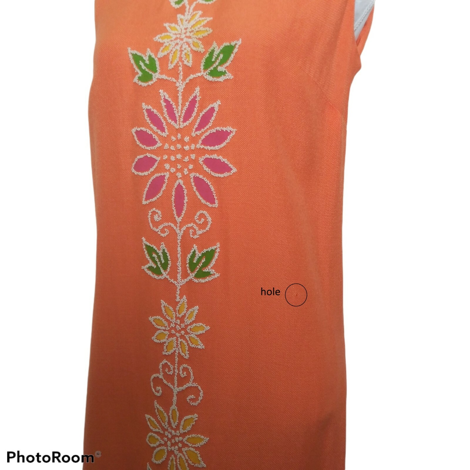 Vtg 60s Joe Daniels Orange Floral Shift Dress 36B 33W 36H Beaded Mod MCM