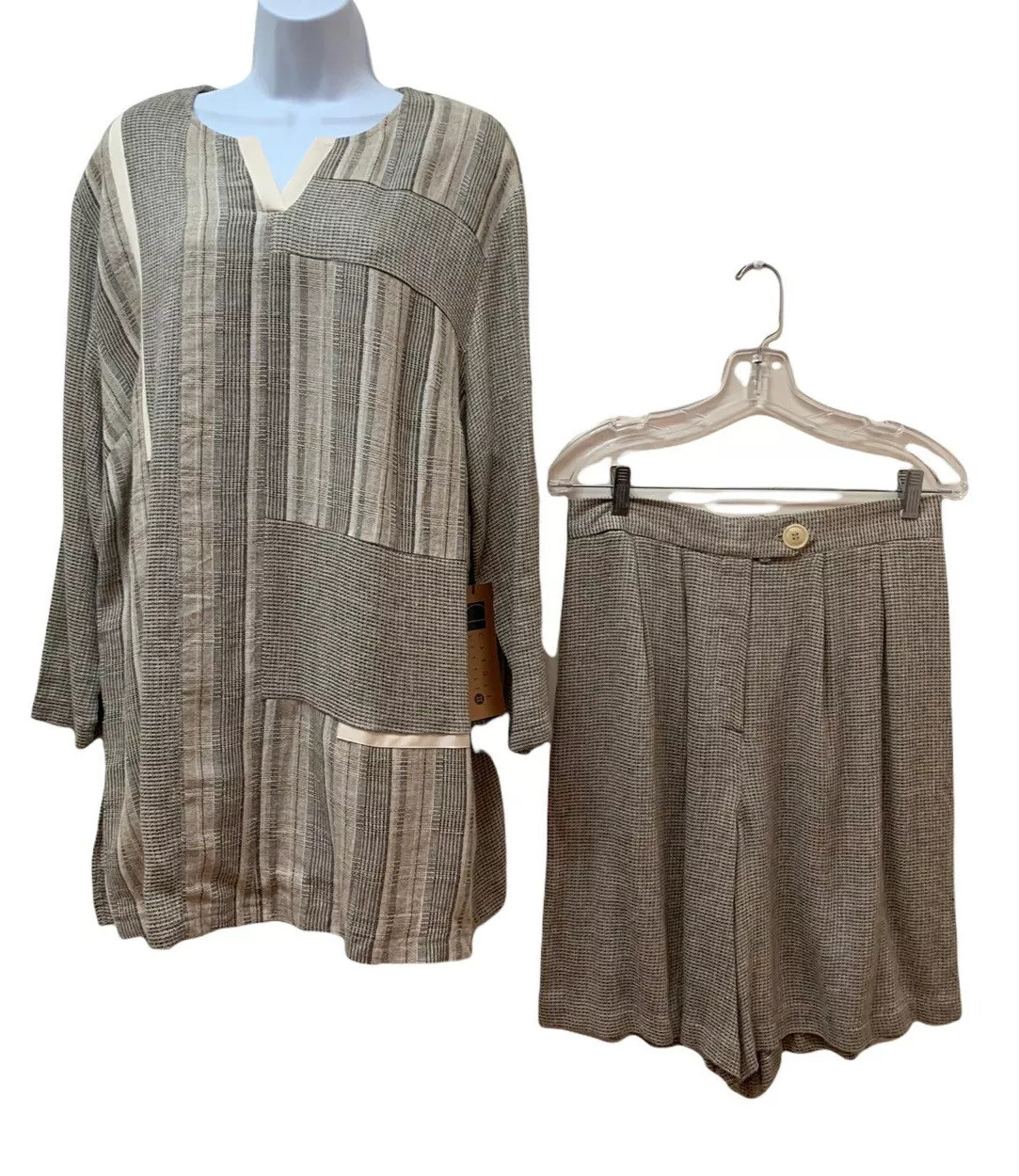 Vtg Carol Little Tunic & Short Set Rayon Flax Menswear Mix 14/16 NEW Made USA