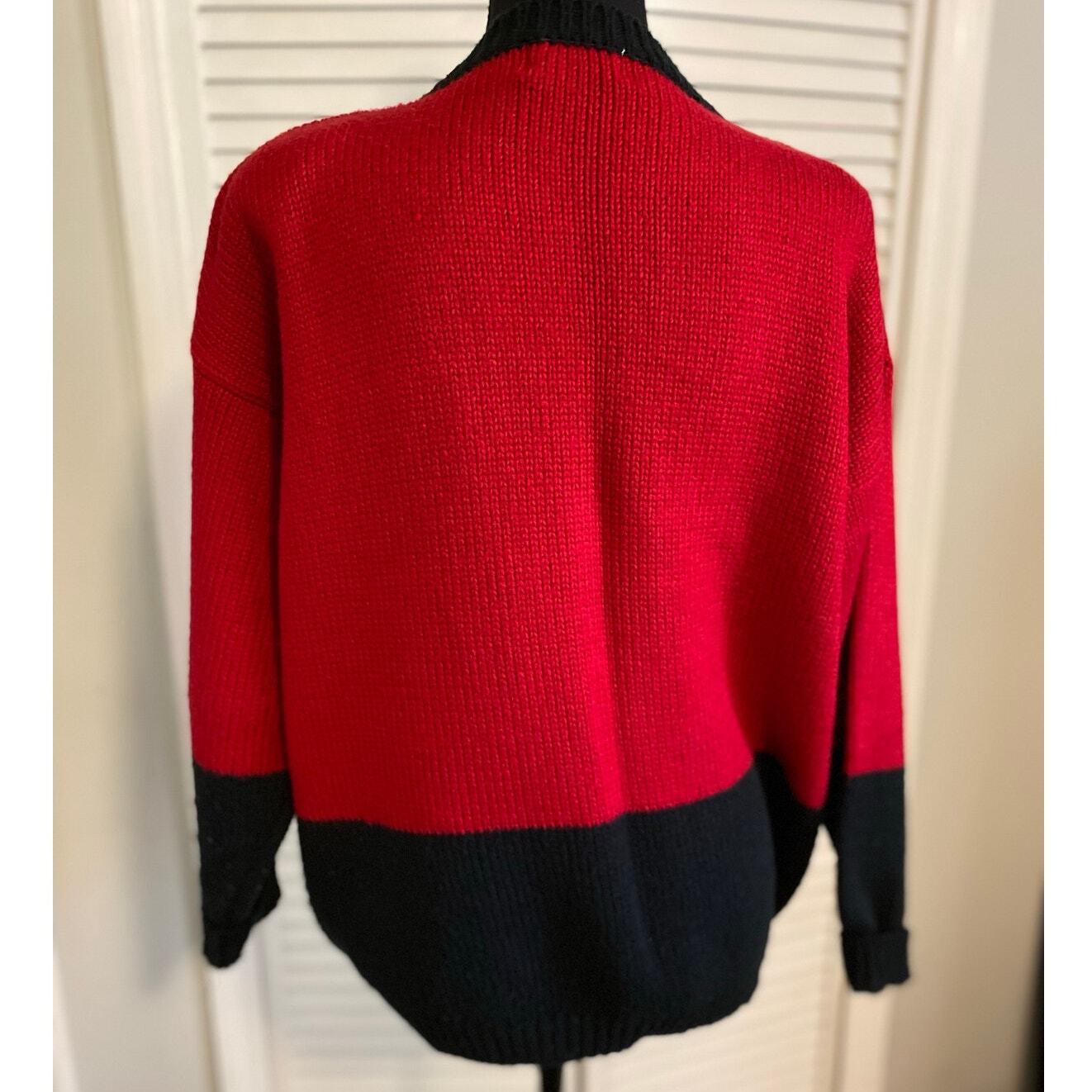 Vintage Cardigan Red black Hong Kong Chunky Floral Cottagecore Grandma Core