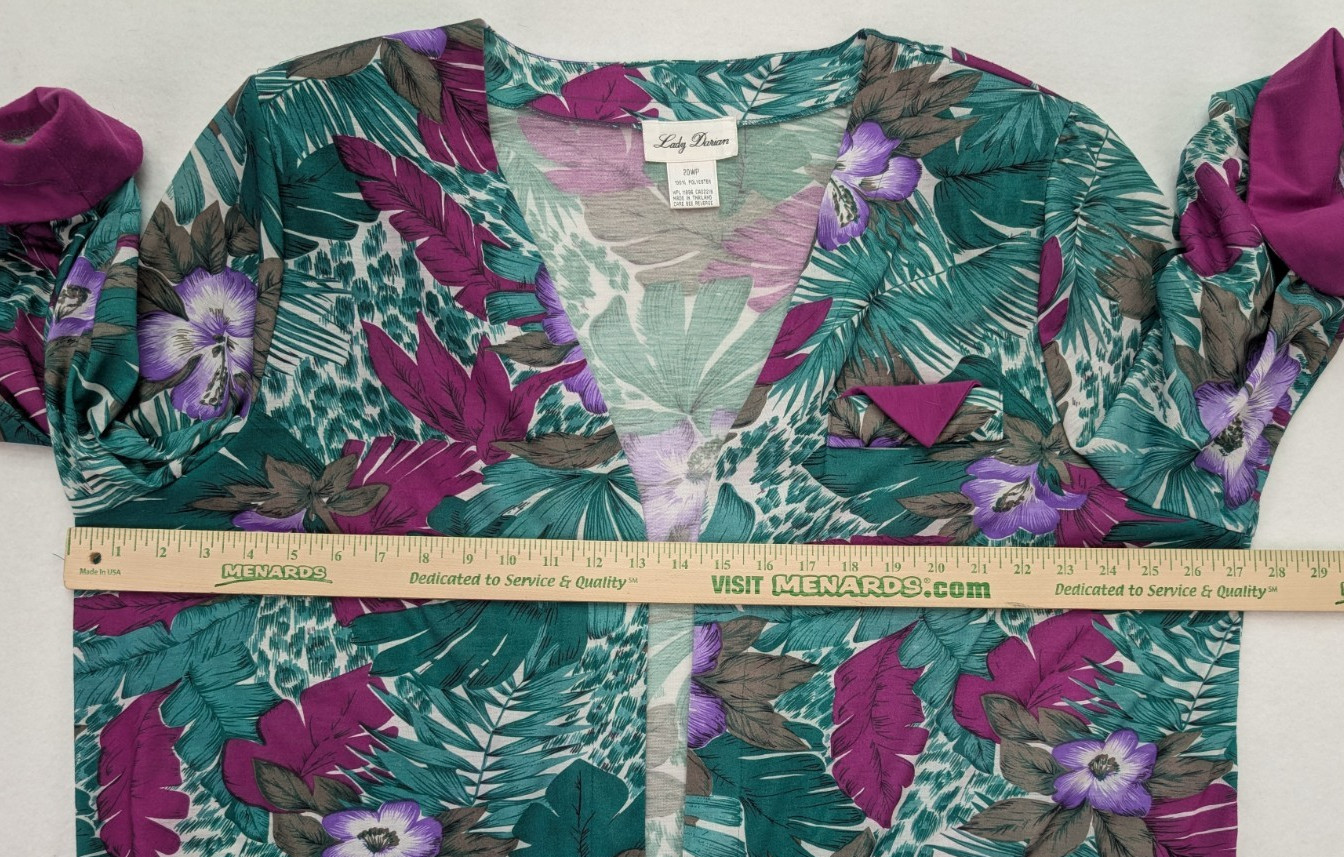 Vintage 80s 90s Women’s Jacket Size 20WP Lady Darian Green Purple Floral Print