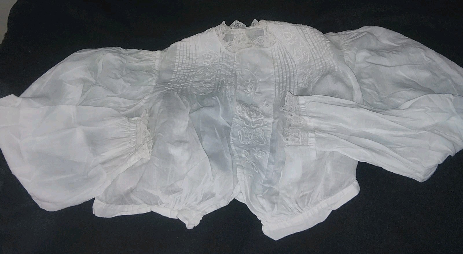 Antique White Victorian Lace Pintuck Blouse High Neck Button Back