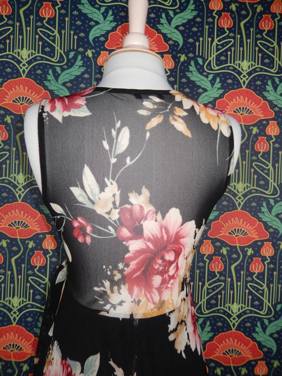 Vintage Y2K Kimcine Floral Mesh Whimsigoth High Low Faux Wrap Dress S/M